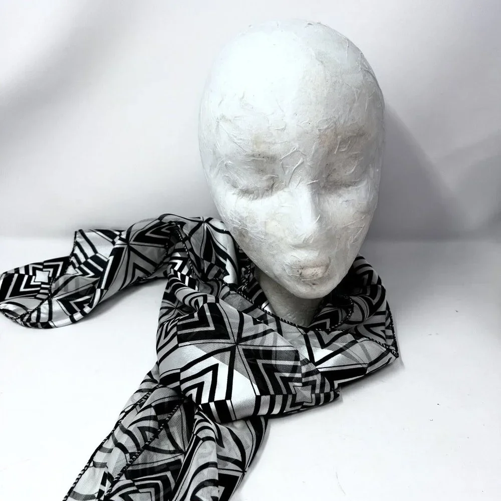 Womens Vintage Black & White Silky Stripe Geometric Star Design Polyester Korea‎